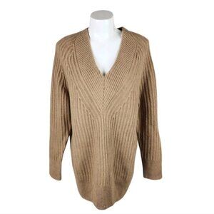 Banana Republic Deep V Neck Textured Pullover Wool Alpaca Sweater Camel Small